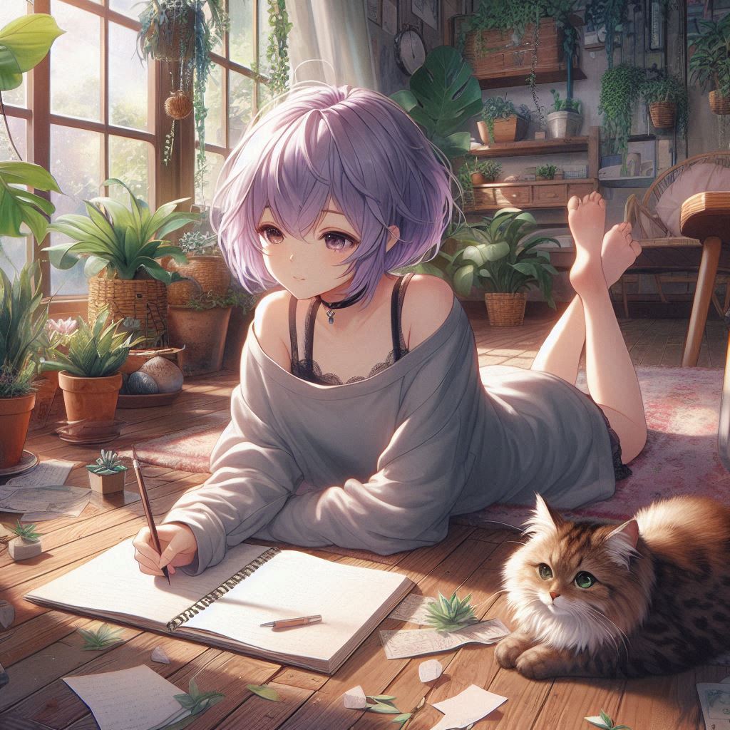 Mellow Keys Journaling with her Tabby Cat