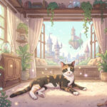 Mina Mixtape - Anime Scene of a Multi Colored Cat in Cozy Living Room