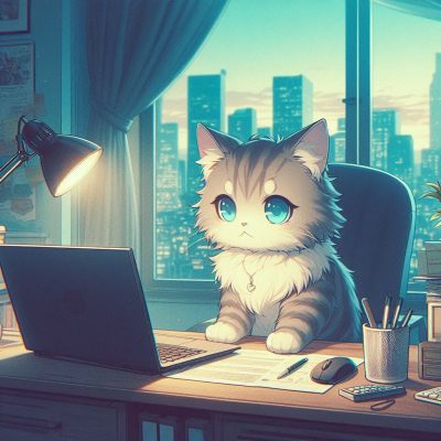 Mellow Keys the Tabby Cat Checking Email in Front of a Computer Laptop